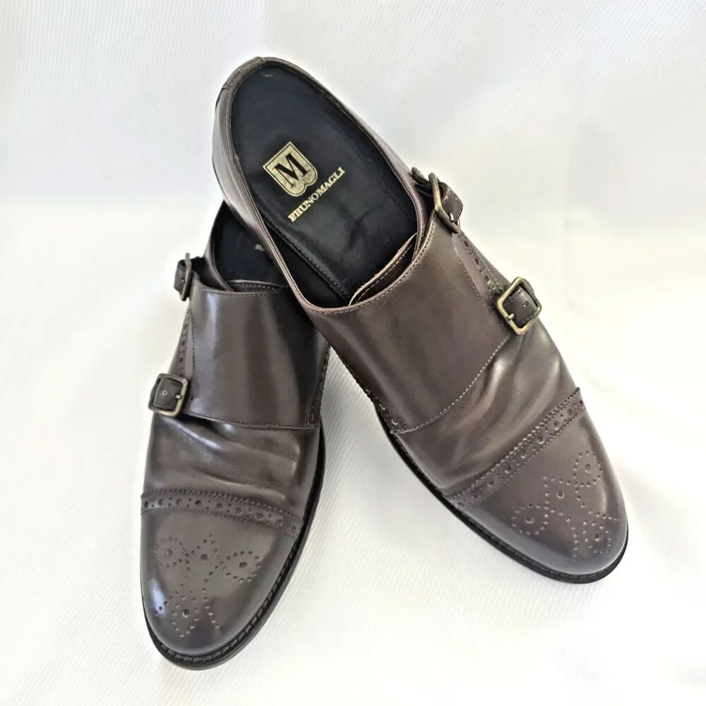 👞 Bruno Magli Alfanzo Shoes – Men's 11M – Dark Brown Monk Strap – Italy Leather